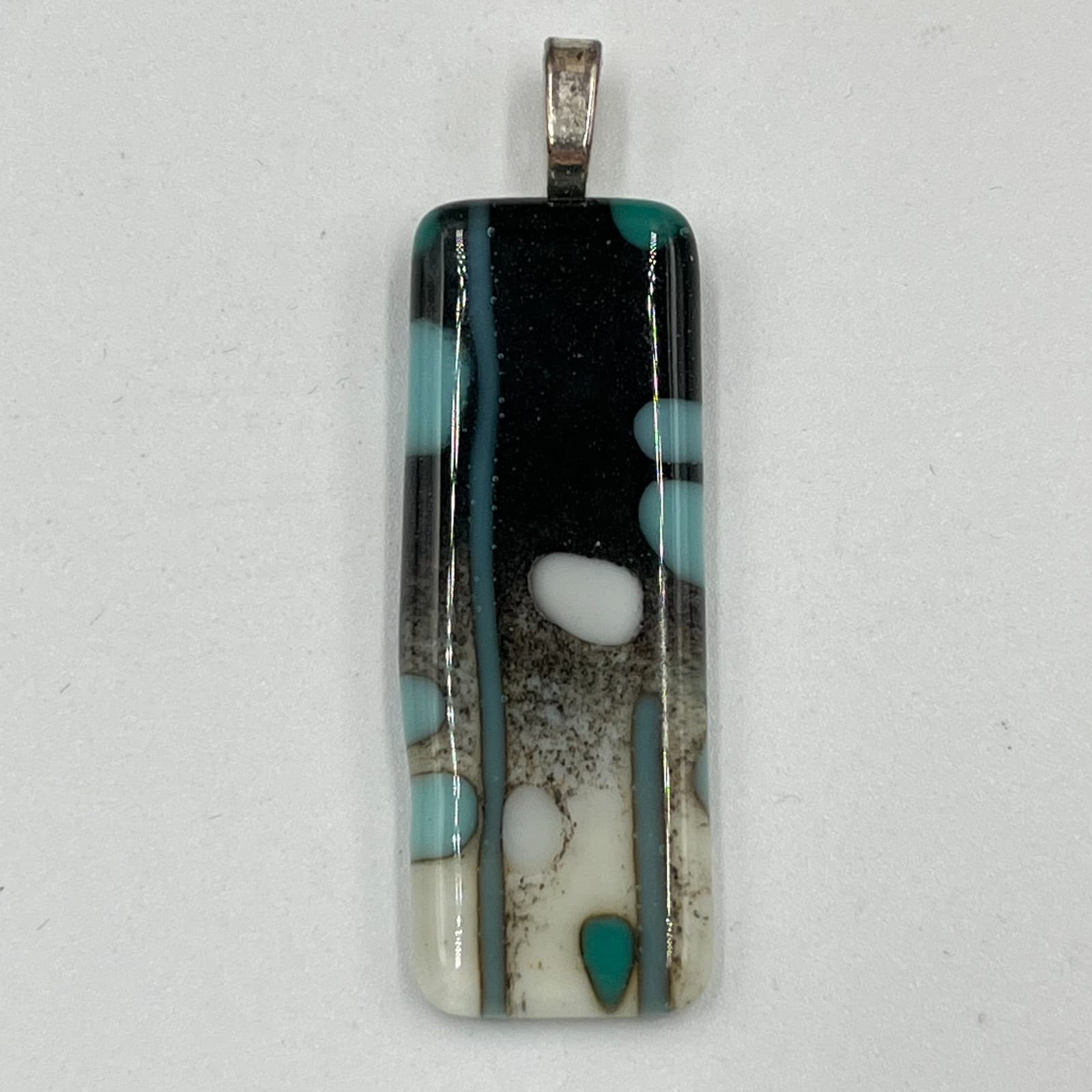 Vintage Artisan Fused Glass Pendant Set Multi Color Dichroic Abstract 4pc - Thumbnail 2