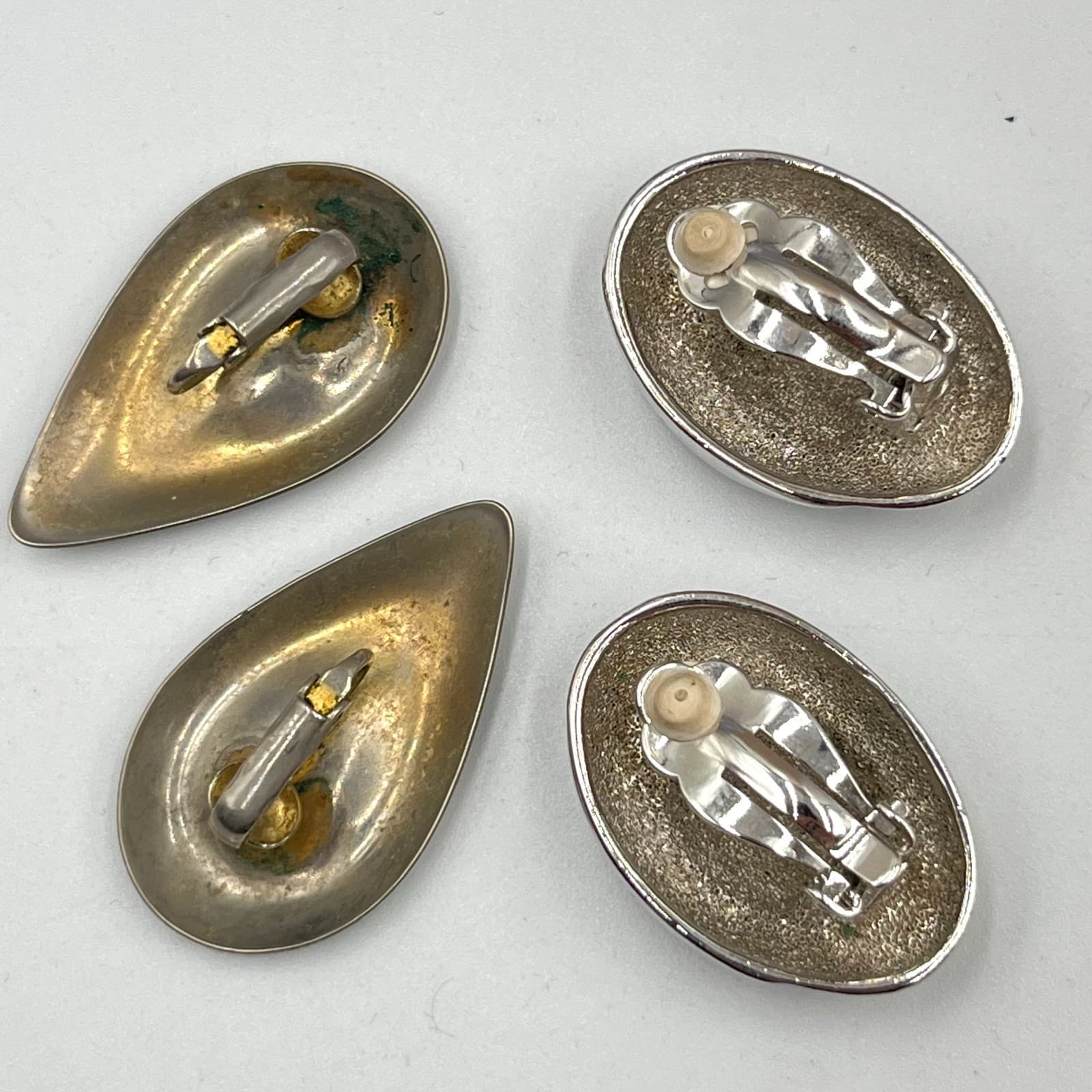 Vintage Y2K Silver Tone Chunky Oval & Teardrop Clip-On Earrings Statement Set - Thumbnail 8