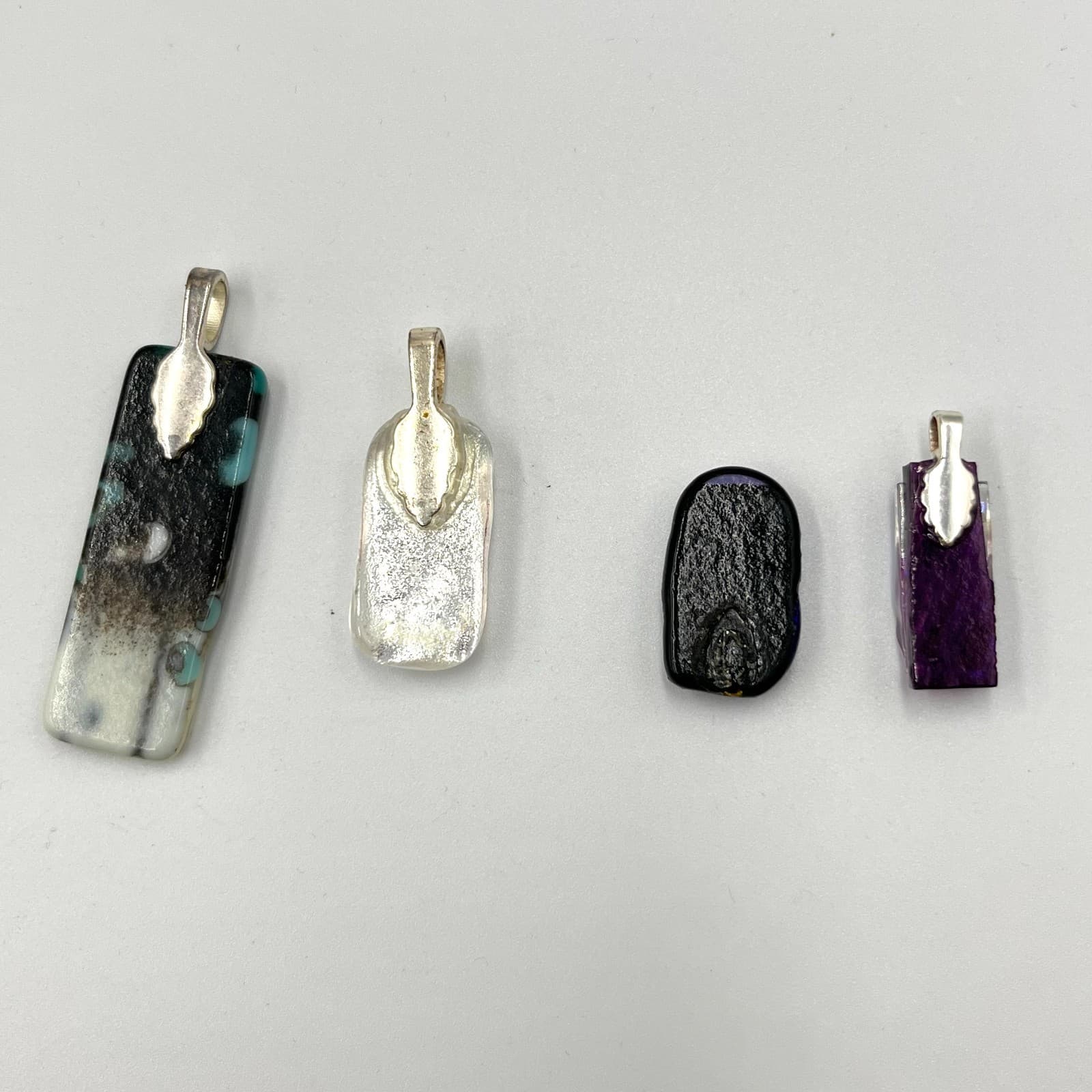 Vintage Artisan Fused Glass Pendant Set Multi Color Dichroic Abstract 4pc - Thumbnail 10