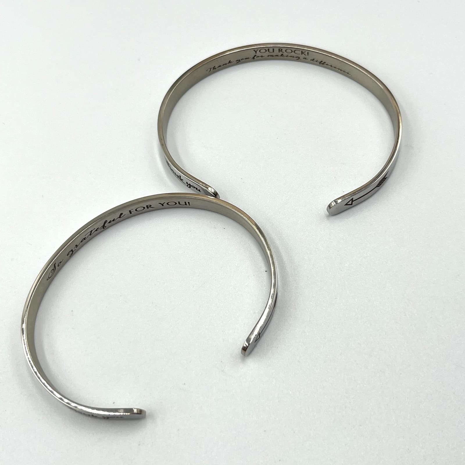 Vintage Modern Inspirational Stainless Steel Cuff Bracelet Set Silver Tone 2pc - Thumbnail 7