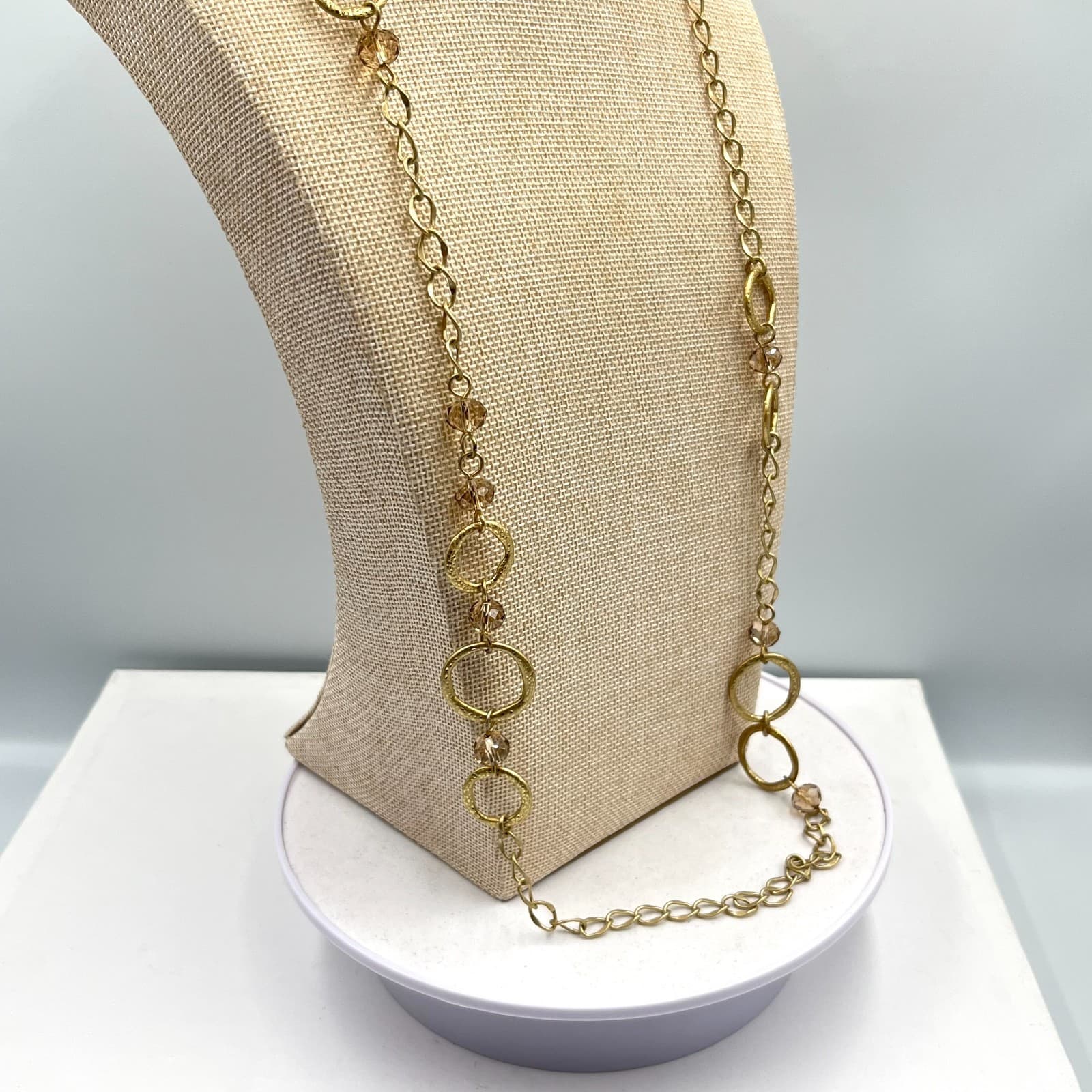 Vintage LOFT Gold Tone Long Station Necklace Smoky Amber Crystal Beads Chunky - Thumbnail 6