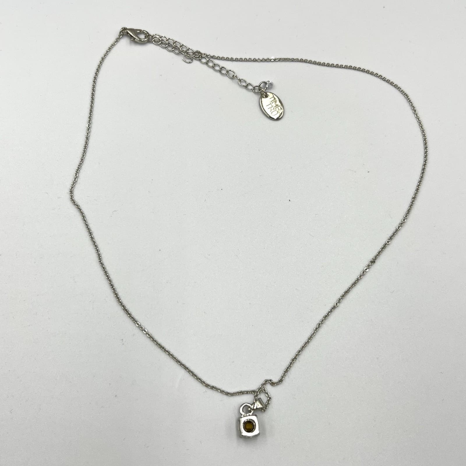 Vintage Time and Tru Silver Tone Round Clear Crystal Solitaire Pendant Necklace - Thumbnail 5