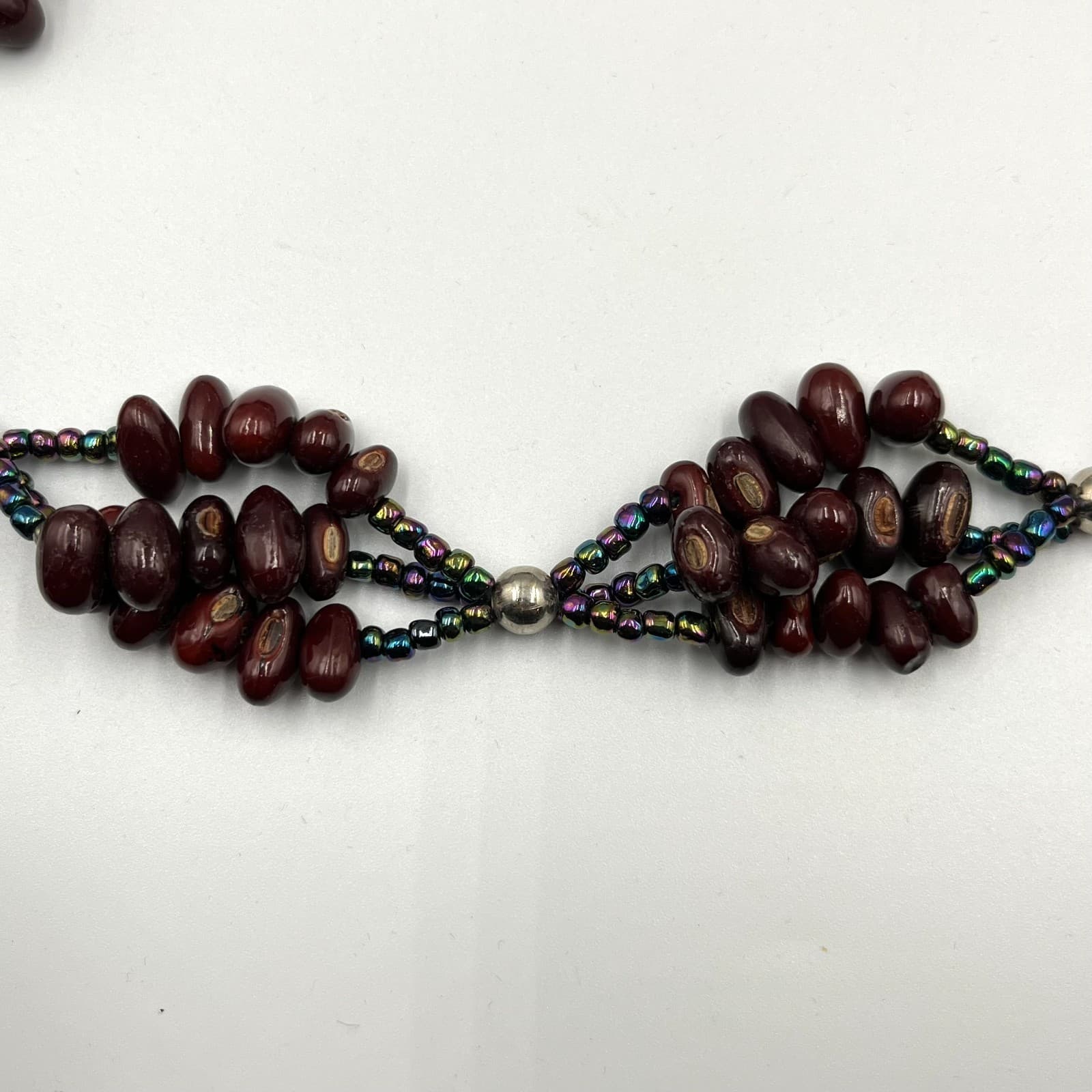 Vintage Boho Brown Seed Bead & Iridescent Glass Multi-Strand Statement Necklace - Thumbnail 4