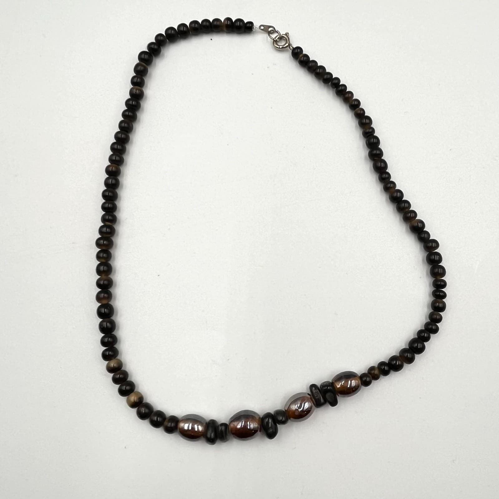 Vintage Earth Tone Tiger Eye & Glass Bead Choker Necklace Brown Boho Retro - Thumbnail 2