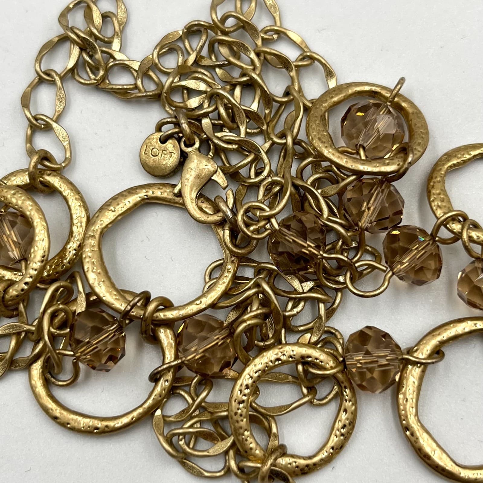Vintage LOFT Gold Tone Long Station Necklace Smoky Amber Crystal Beads Chunky - Thumbnail 5