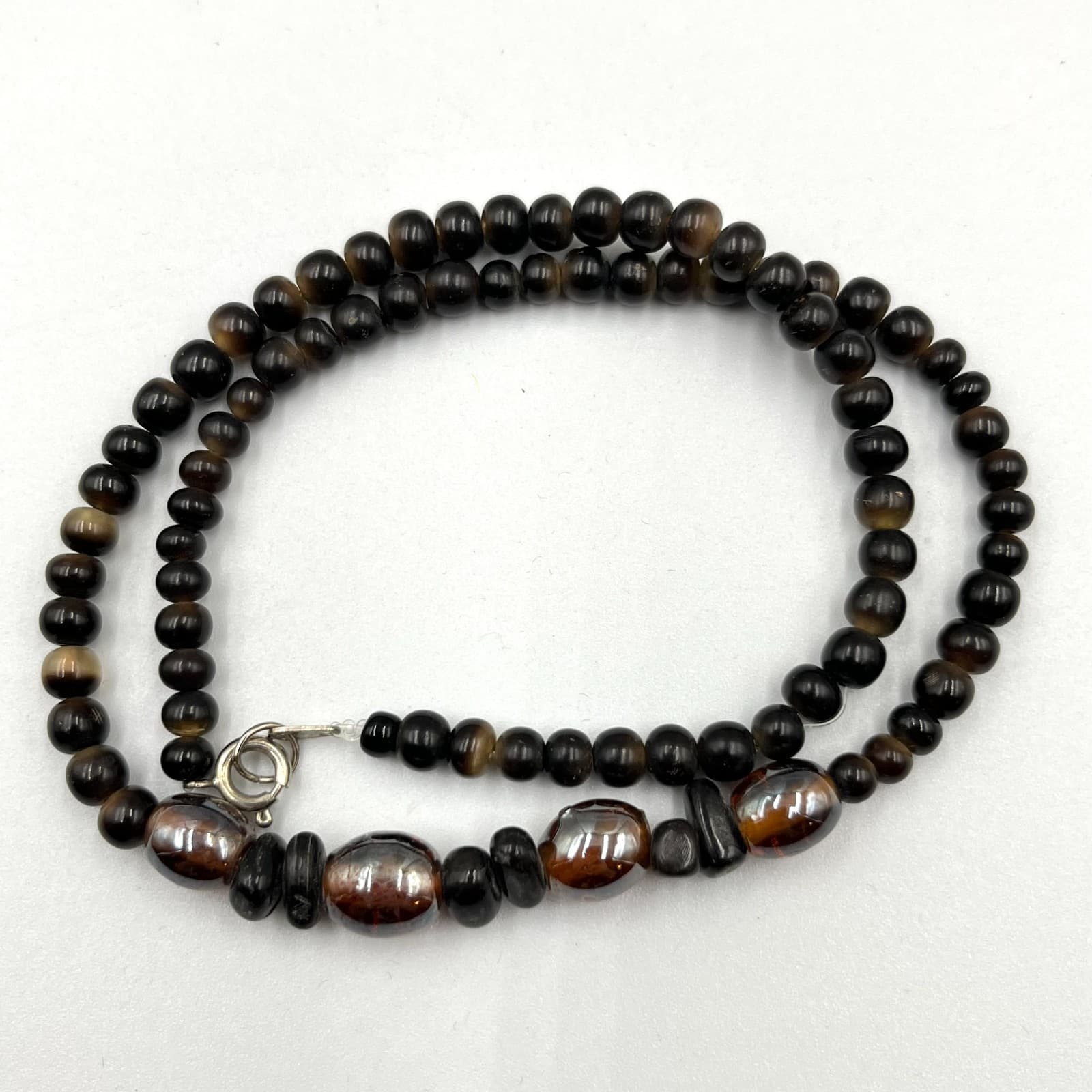 Vintage Earth Tone Tiger Eye & Glass Bead Choker Necklace Brown Boho Retro - Thumbnail 4