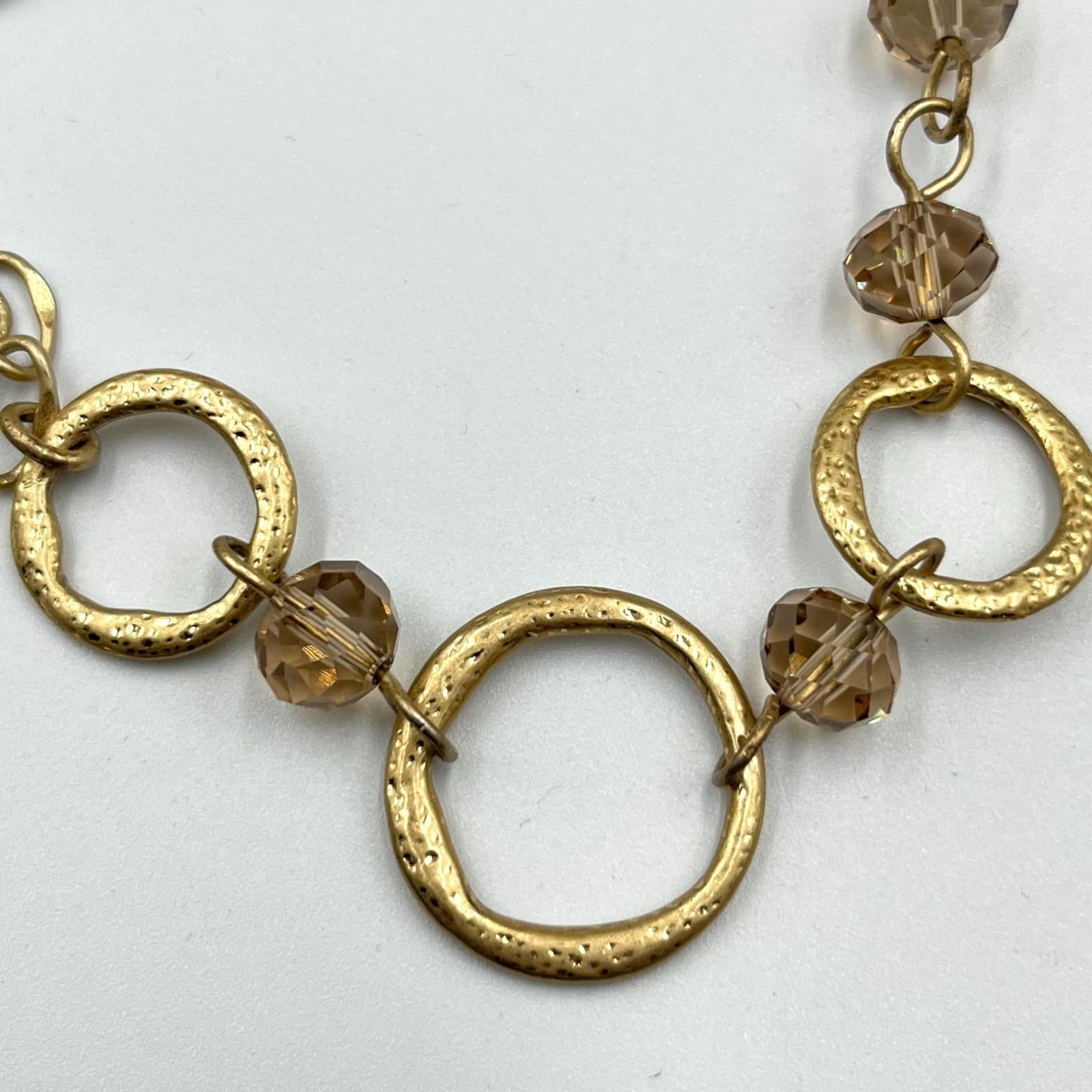 Vintage LOFT Gold Tone Long Station Necklace Smoky Amber Crystal Beads Chunky - Thumbnail 4