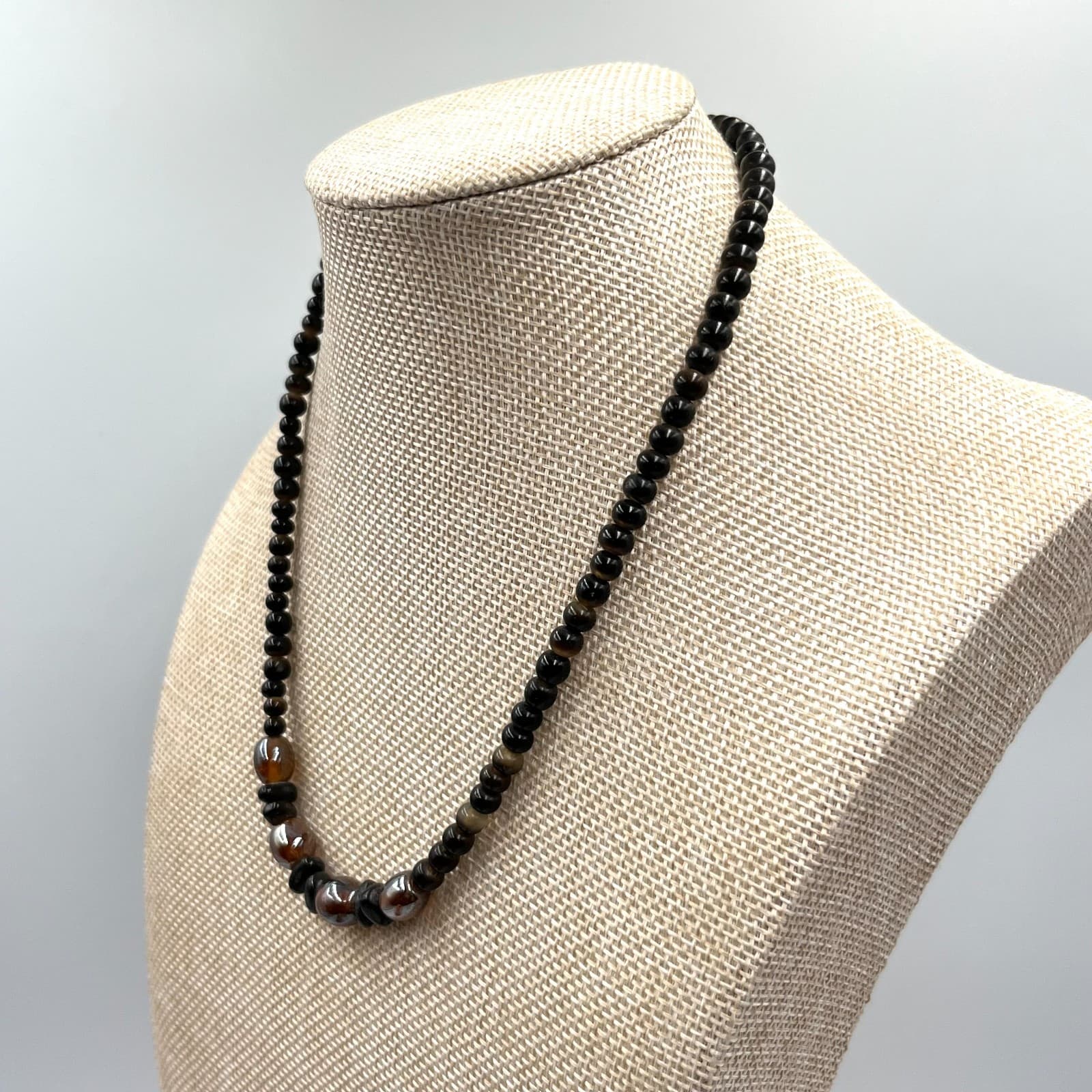 Vintage Earth Tone Tiger Eye & Glass Bead Choker Necklace Brown Boho Retro - Thumbnail 6