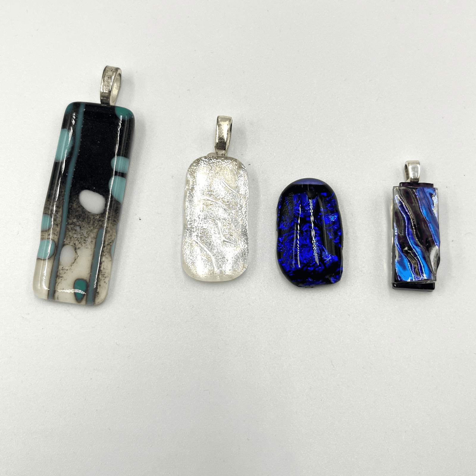Vintage Artisan Fused Glass Pendant Set Multi Color Dichroic Abstract 4pc