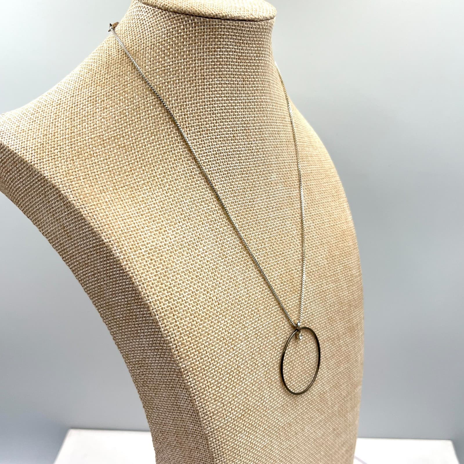 Vintage Pilgrim Silver Tone Circle Crystal Pendant Box Chain Necklace Minimalist - Thumbnail 6
