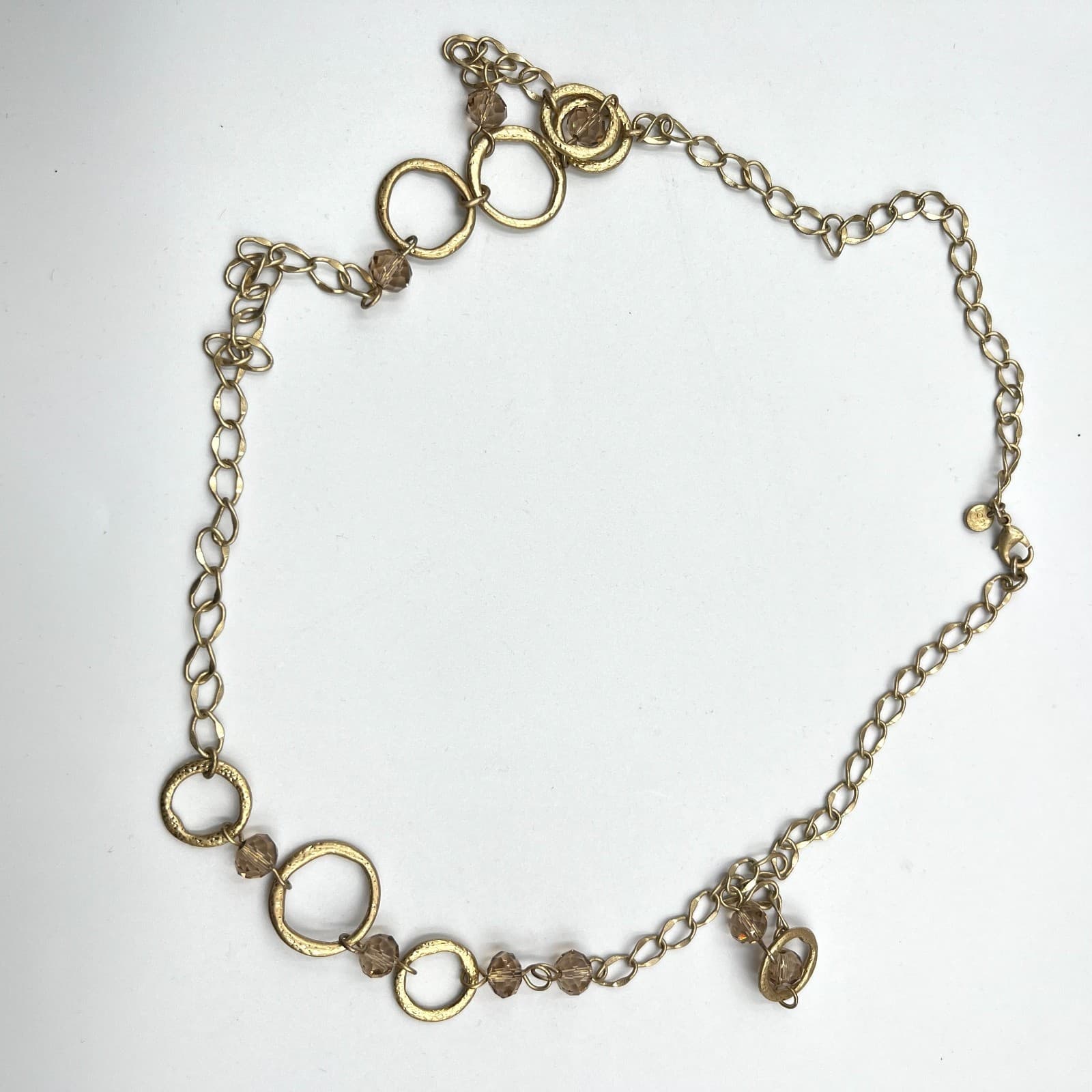 Vintage LOFT Gold Tone Long Station Necklace Smoky Amber Crystal Beads Chunky - Thumbnail 2