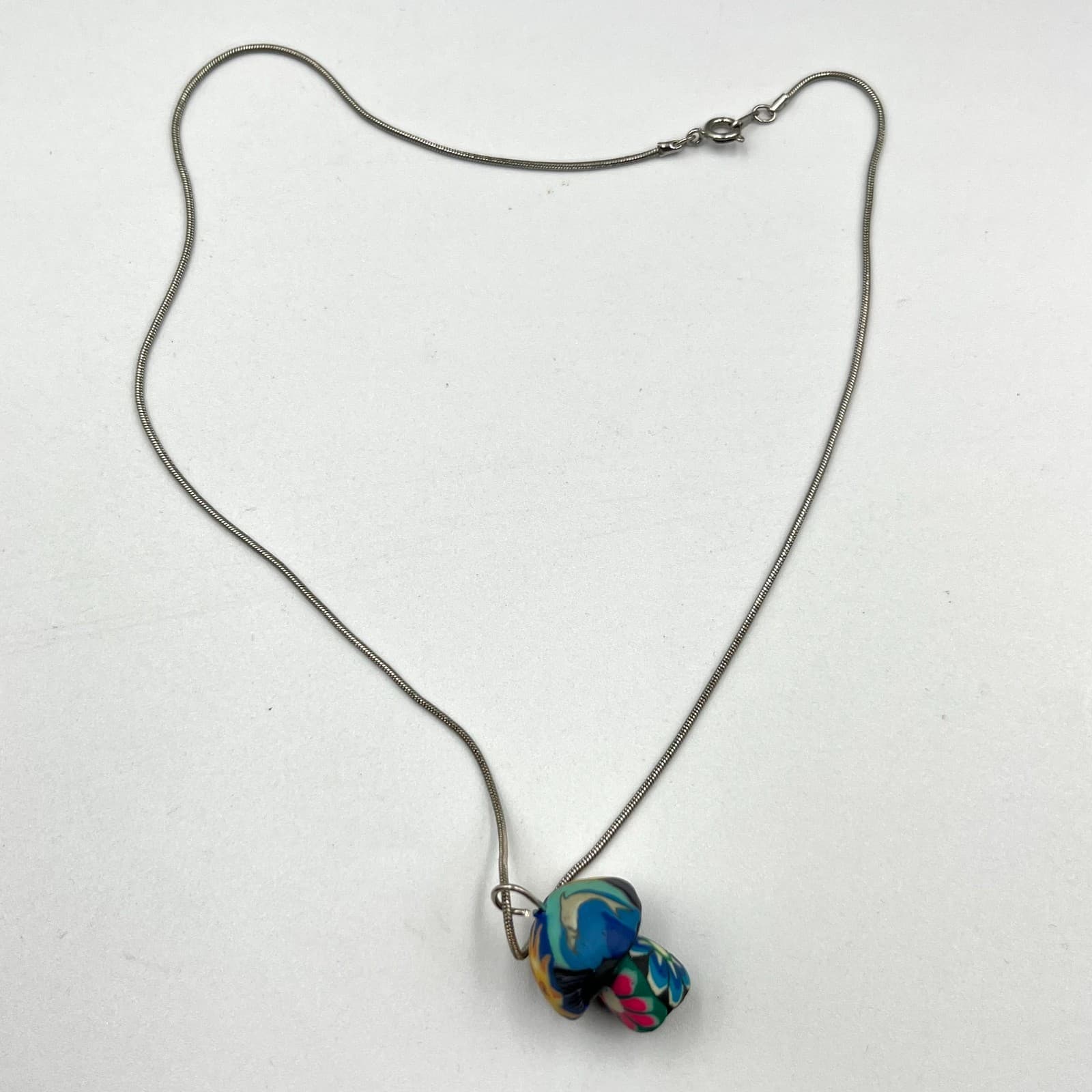 Vintage Y2K Psychedelic Mushroom Pendant Necklace Multi-Color Boho Snake Chain - Thumbnail 2