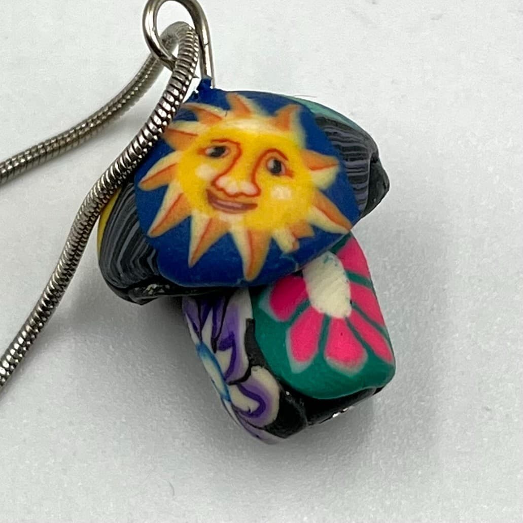 Vintage Y2K Psychedelic Mushroom Pendant Necklace Multi-Color Boho Snake Chain - Thumbnail 3