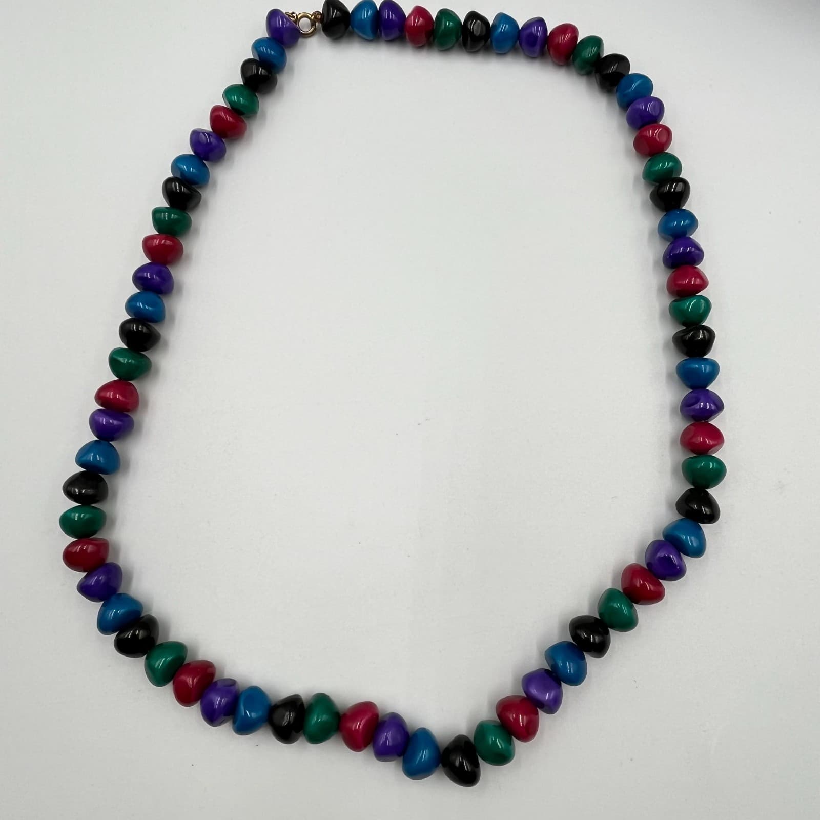 Vintage Retro Multi-Color Glass Pebble Bead Necklace Jewel Tone Boho 23" Fashion - Thumbnail 2