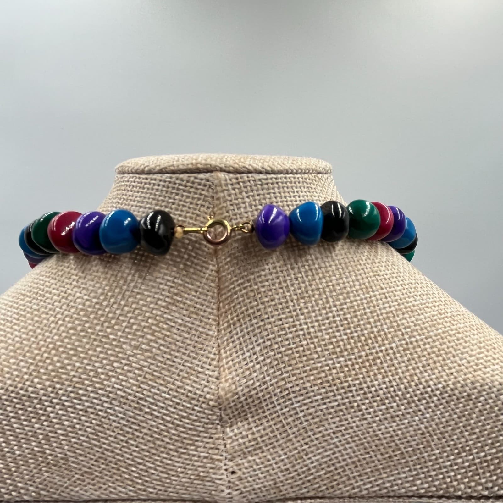 Vintage Retro Multi-Color Glass Pebble Bead Necklace Jewel Tone Boho 23" Fashion - Thumbnail 5