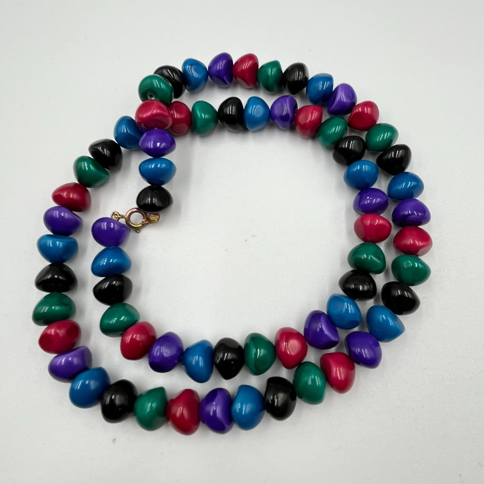 Vintage Retro Multi-Color Glass Pebble Bead Necklace Jewel Tone Boho 23" Fashion - Thumbnail 3