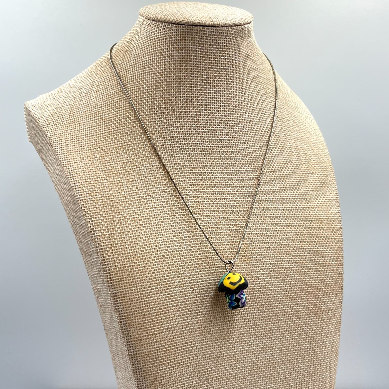 Vintage Y2K Psychedelic Mushroom Pendant Necklace Multi-Color Boho Snake Chain - Thumbnail 7