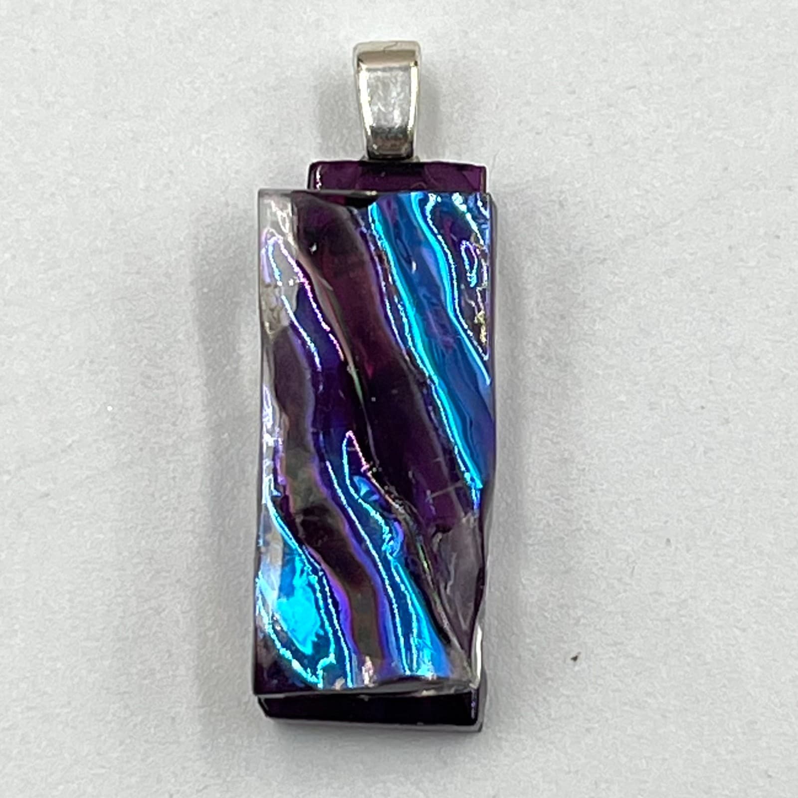 Vintage Artisan Fused Glass Pendant Set Multi Color Dichroic Abstract 4pc - Thumbnail 8