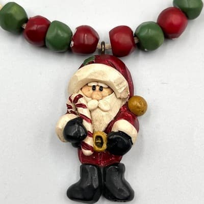 Vintage Retro Santa Claus Resin Pendant Necklace Christmas Holiday Folk Art Cord - Thumbnail 4