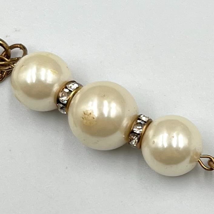 Vintage Boho Gold Tone Faux Pearl & Leaf Tassel Long Pendant Necklace Retro - Thumbnail 3