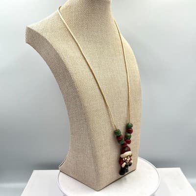 Vintage Retro Santa Claus Resin Pendant Necklace Christmas Holiday Folk Art Cord - Thumbnail 6