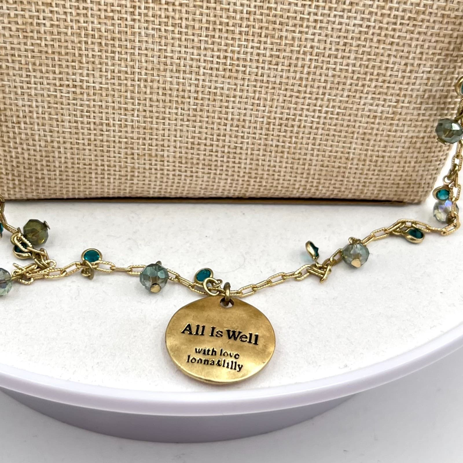 VTG Lonna & Lilly Gold Tone Long Beaded Hamsa "All Is Well" Tassel Necklace Boho - Thumbnail 2