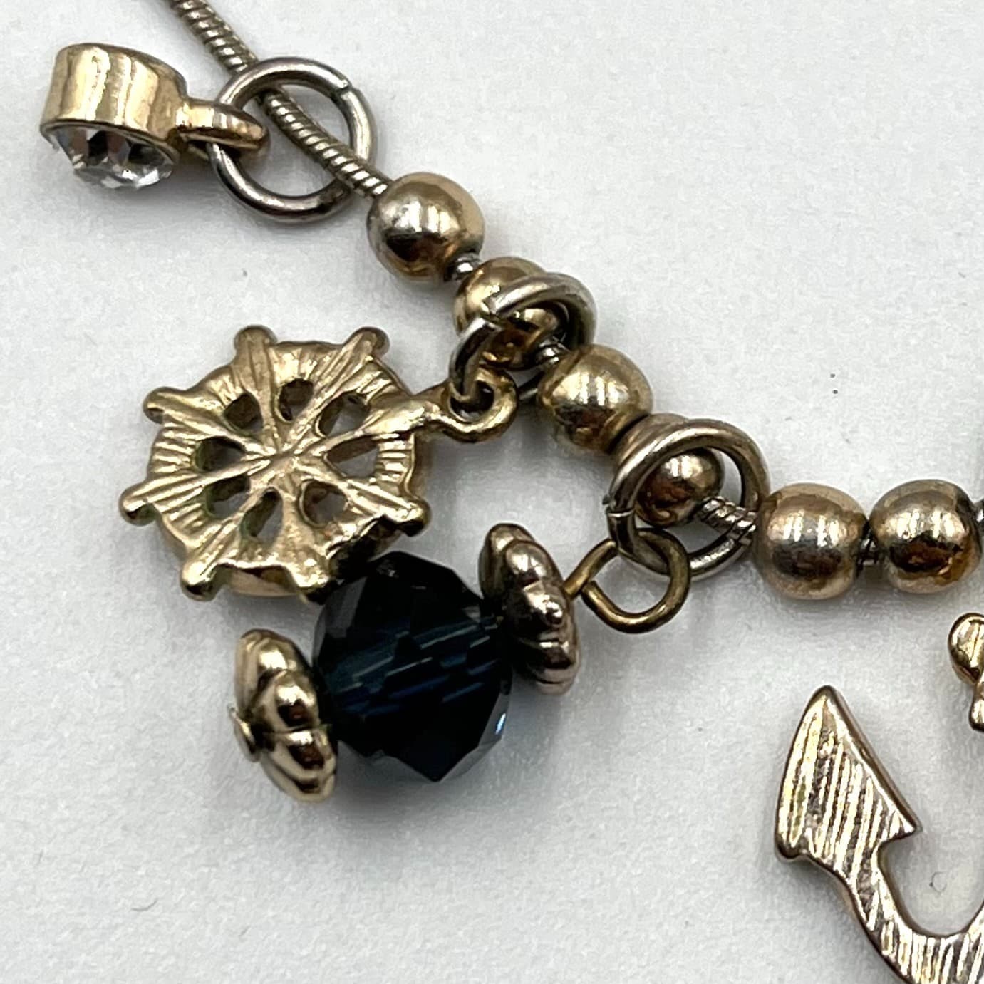 VTG Charming Charlie Nautical Anchor & Wheel Charm Necklace Crystal Snake Chain - Thumbnail 6