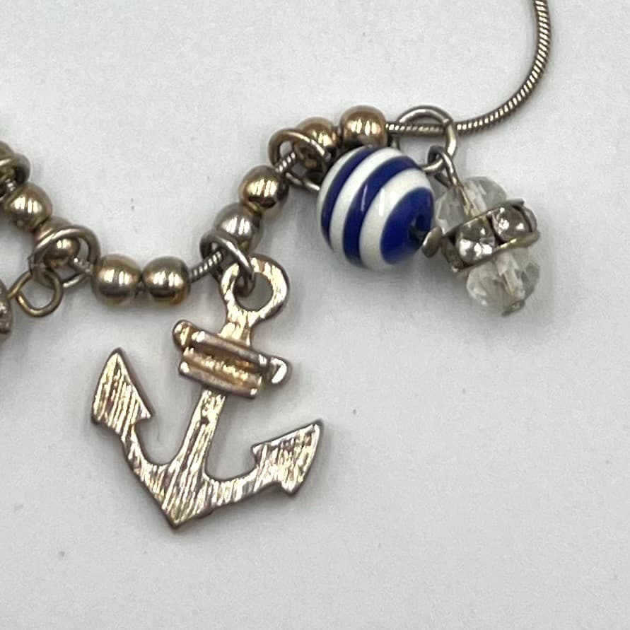 VTG Charming Charlie Nautical Anchor & Wheel Charm Necklace Crystal Snake Chain - Thumbnail 4