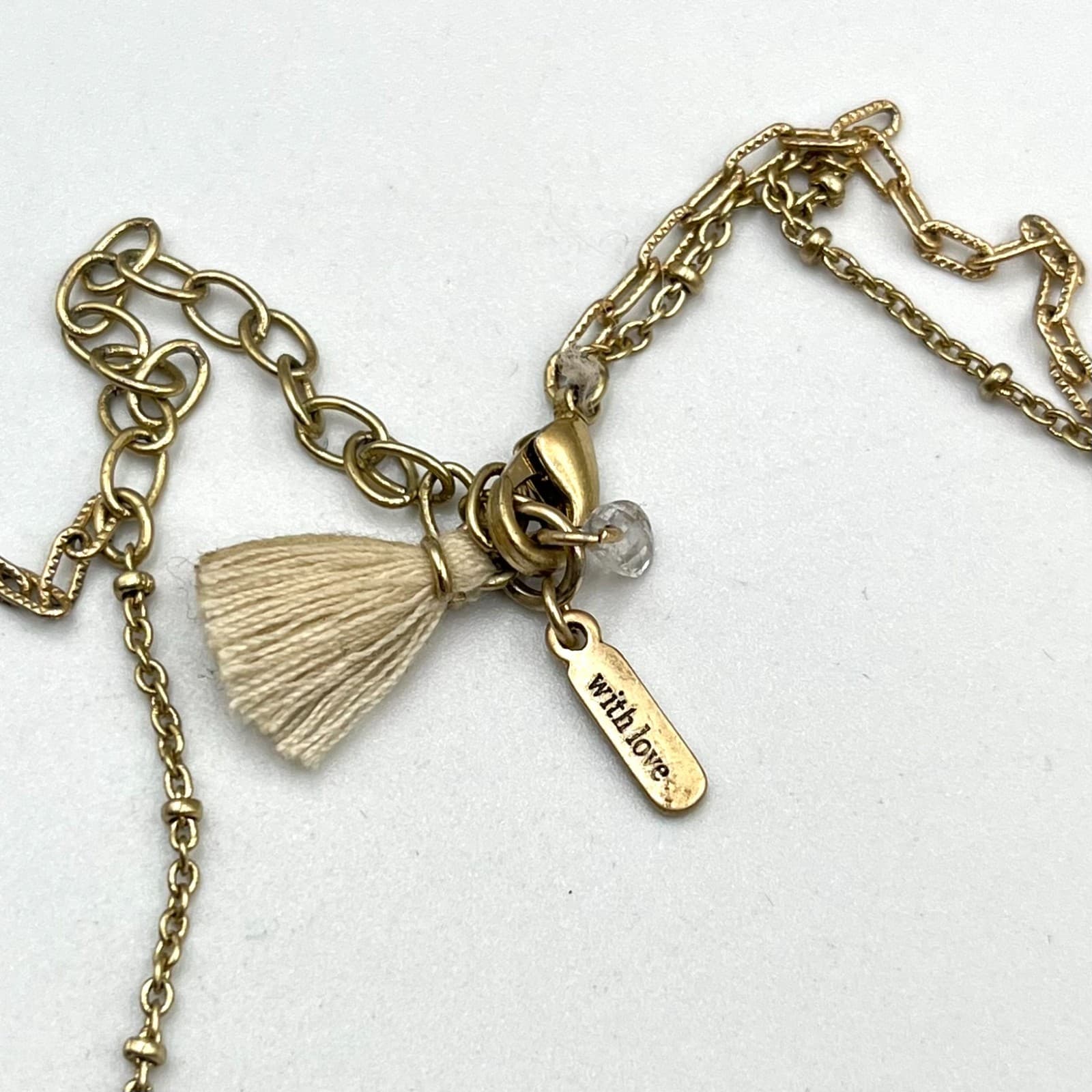 VTG Lonna & Lilly Gold Tone Long Beaded Hamsa "All Is Well" Tassel Necklace Boho - Thumbnail 4