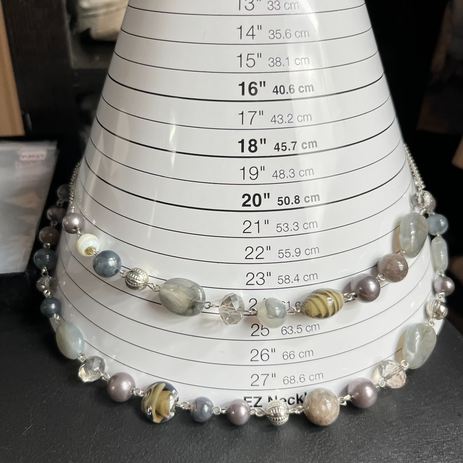 Vintage Grey Multi-Strand Beaded Necklace Retro Mixed Stone Silver Tone Boho - Thumbnail 6