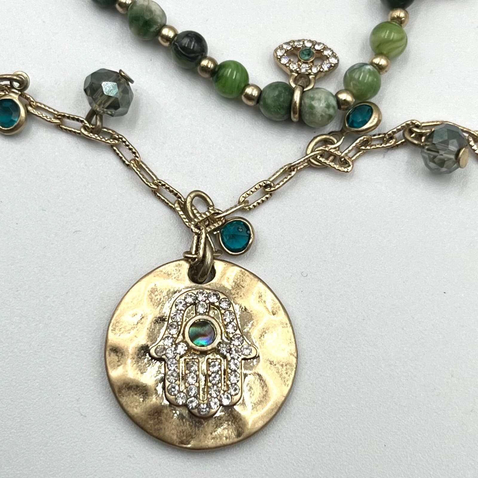 VTG Lonna & Lilly Gold Tone Long Beaded Hamsa "All Is Well" Tassel Necklace Boho - Thumbnail 6