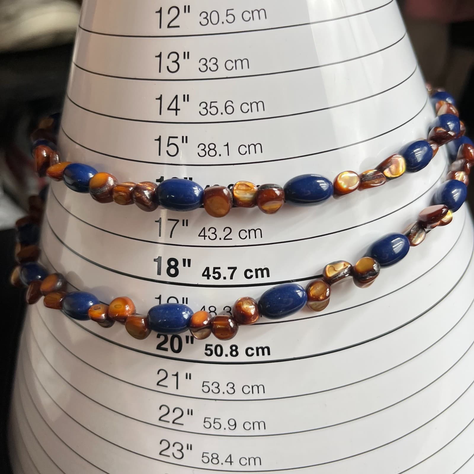 Vintage Boho Double Strand Blue & Bronze Shell Bead Toggle Necklace 16-18" - Thumbnail 7
