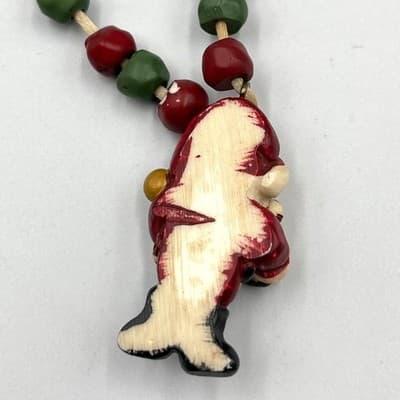 Vintage Retro Santa Claus Resin Pendant Necklace Christmas Holiday Folk Art Cord - Thumbnail 5