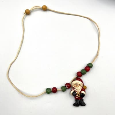 Vintage Retro Santa Claus Resin Pendant Necklace Christmas Holiday Folk Art Cord - Thumbnail 2