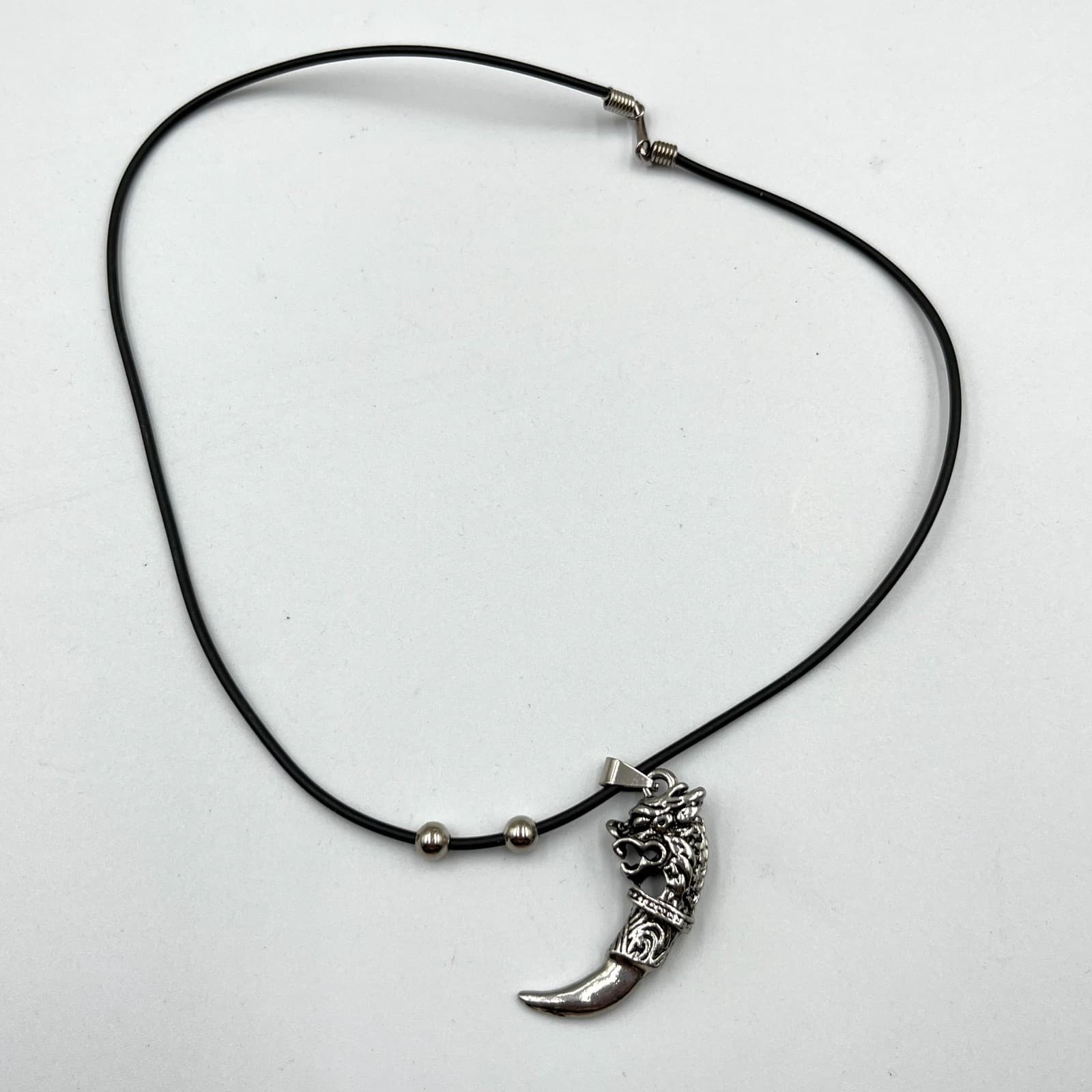 VTG Gothic Silver Tone Dragon Claw Pendant Necklace Cord Fantasy Mythical Style - Thumbnail 2