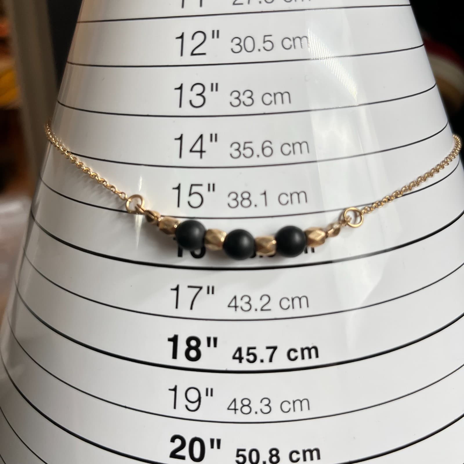 Vintage Minimalist Gold Tone Necklace Black Matte Beads Gold Geometric Accents - Thumbnail 7