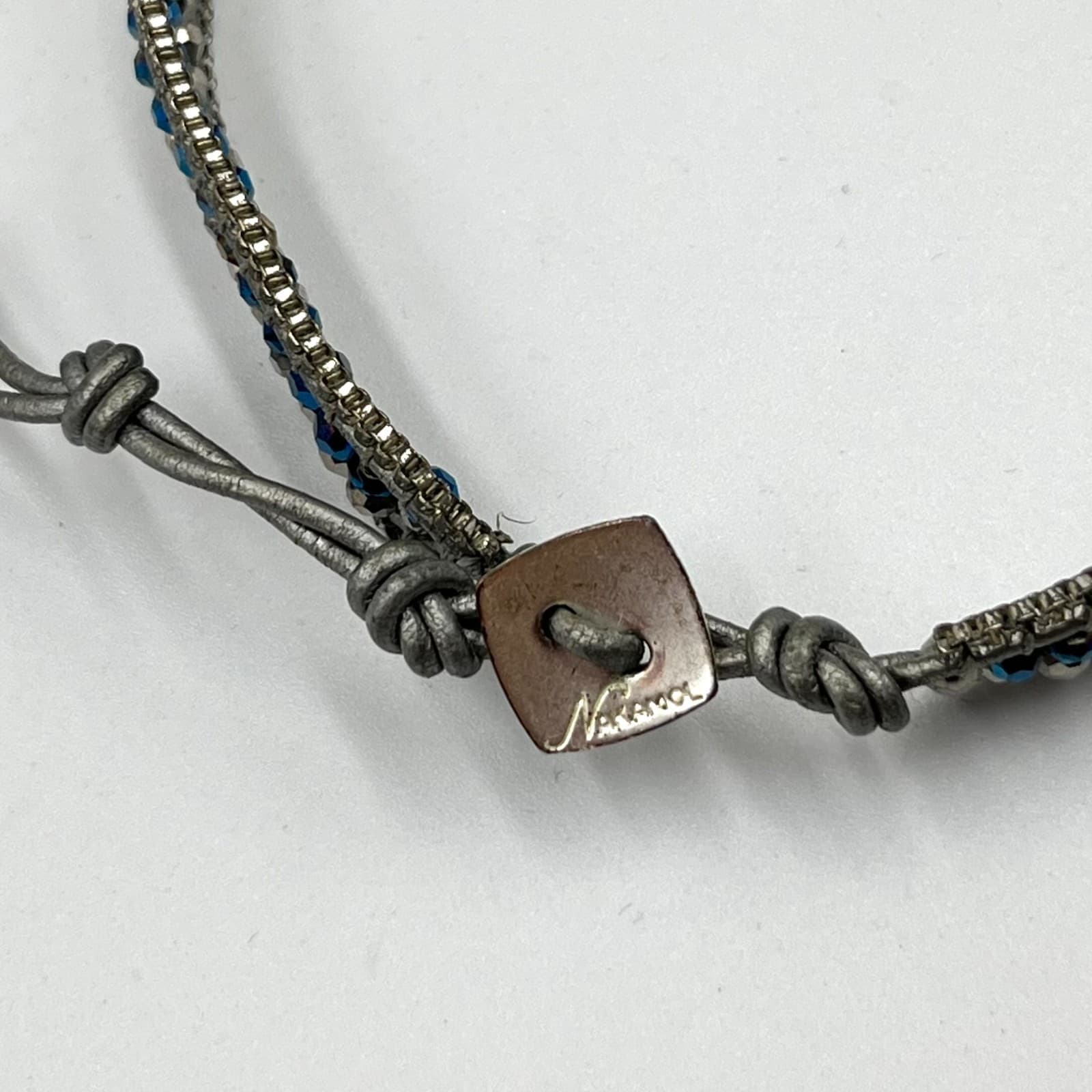 Vintage Nakamol Boho Mixed Metal & Blue Crystal Leather Wrap Choker Necklace - Thumbnail 3