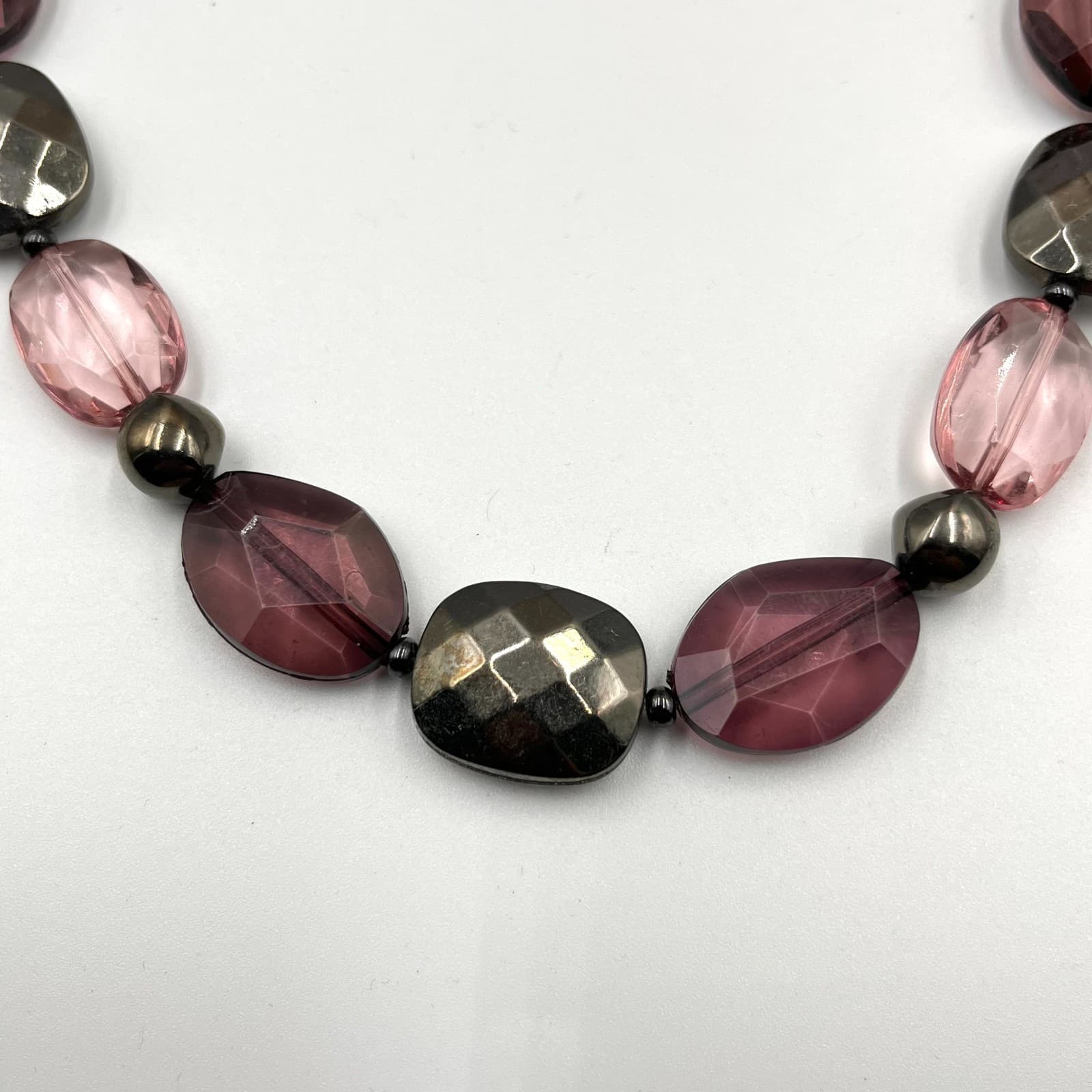 Vintage Retro Purple & Gunmetal Beaded Statement Necklace Boho Y2K Aesthetic - Thumbnail 4