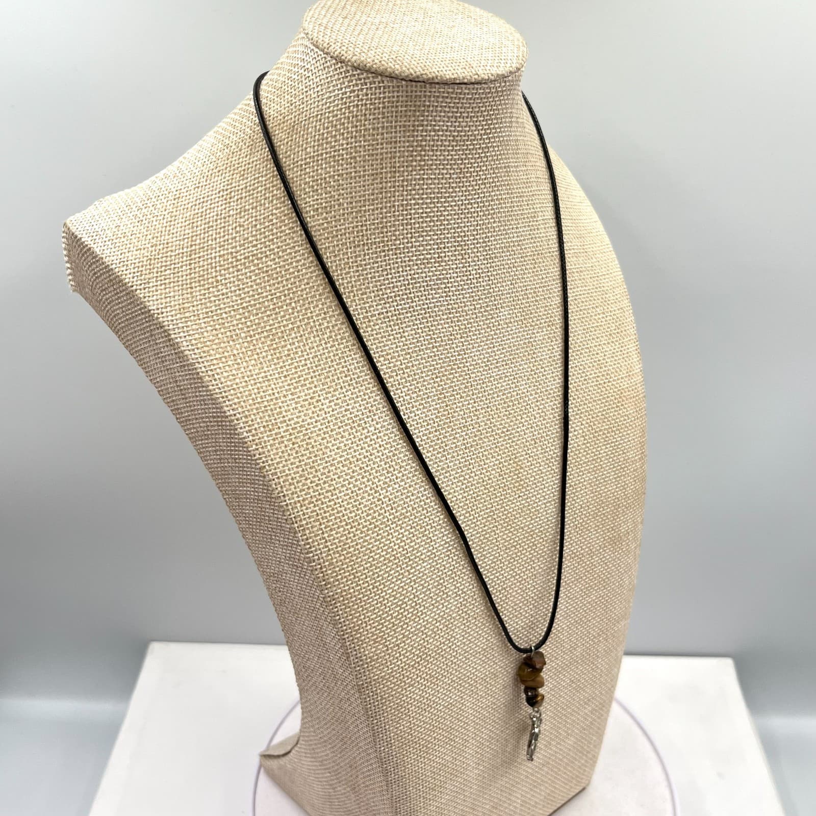 VTG Retro Boho Tigers Eye Mushroom Pendant Black Cord Necklace Earthy Goblincore - Thumbnail 7