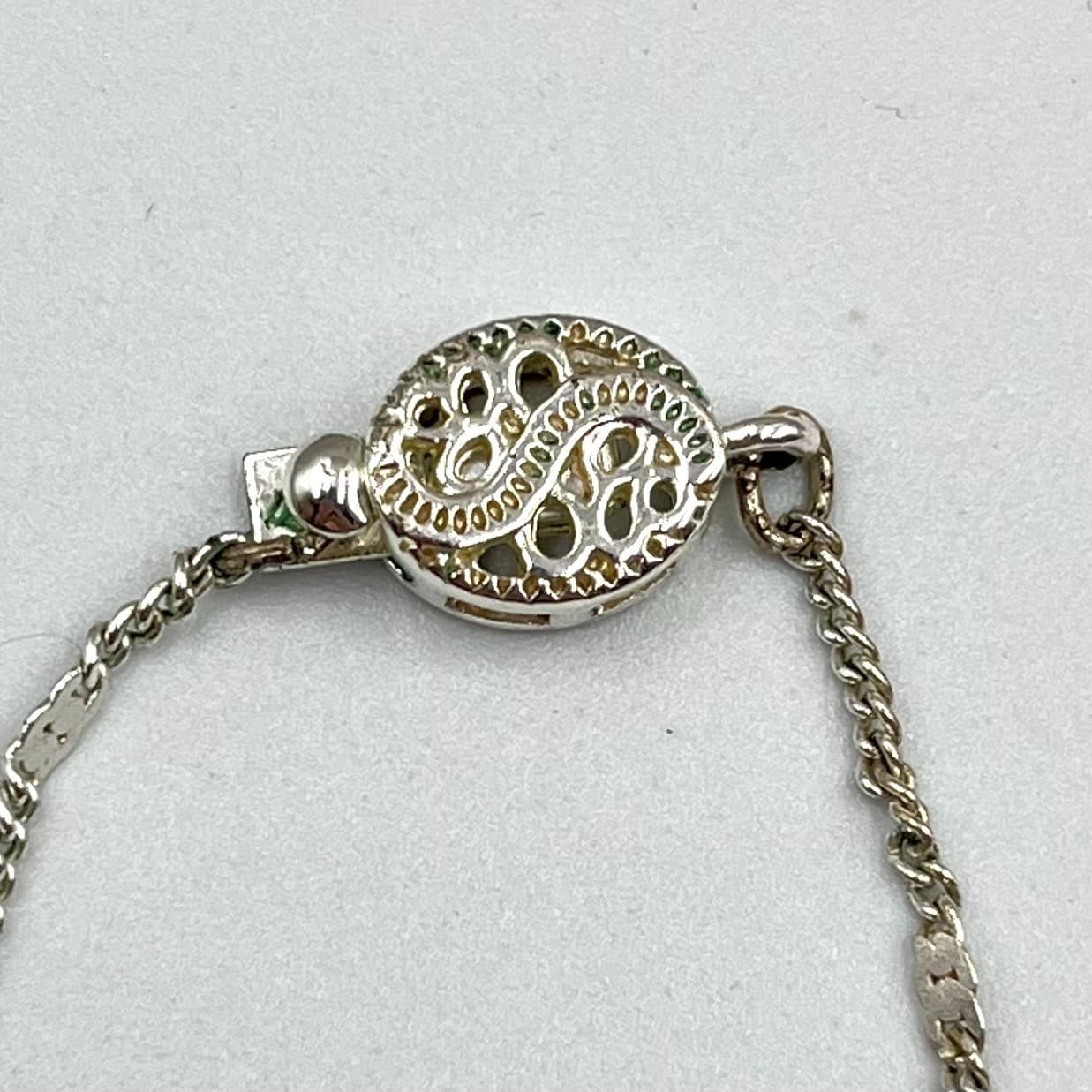 Vintage Y2K Silver Tone Lariat Y-Necklace Faux Pearl Crystal Filigree Accent - Thumbnail 6