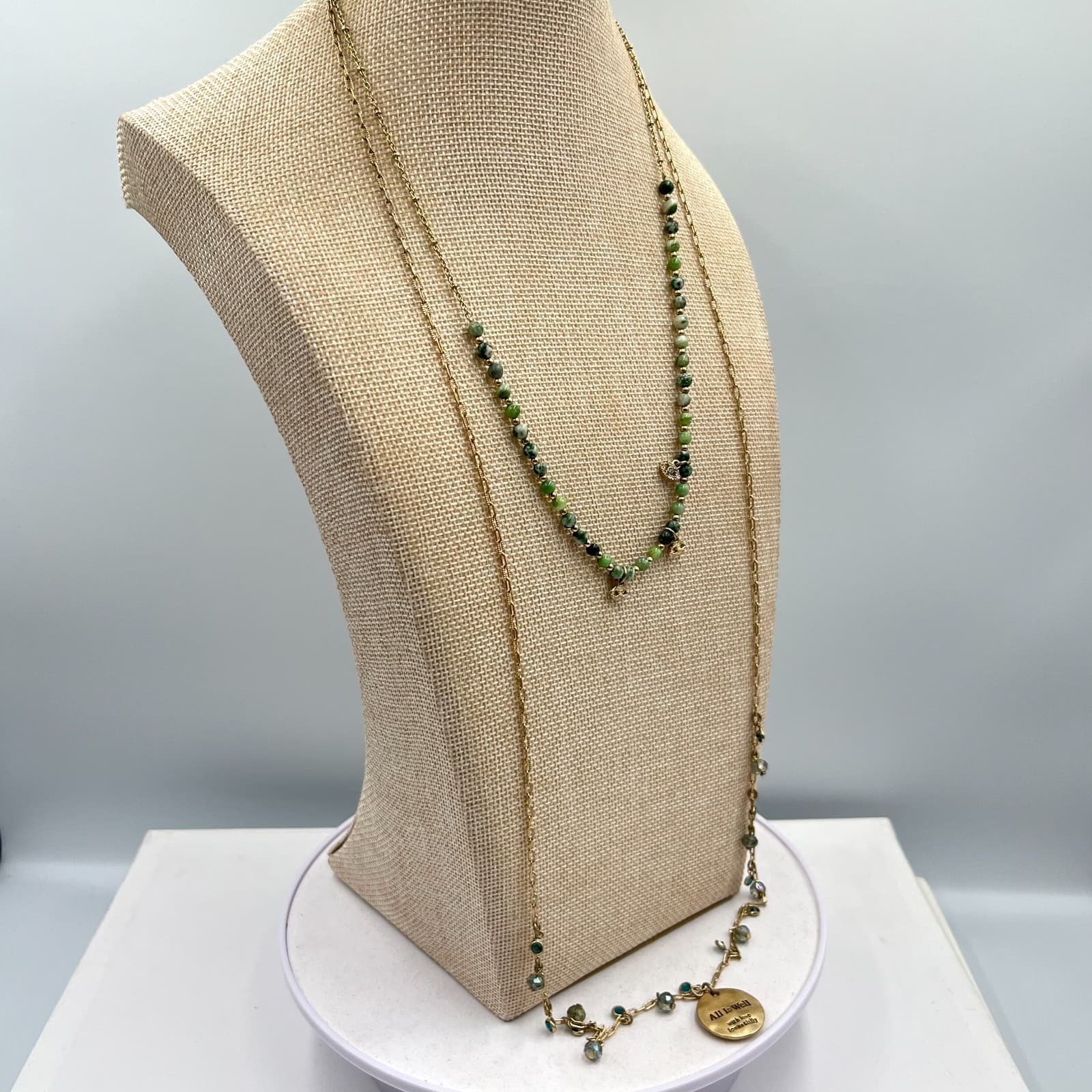 VTG Lonna & Lilly Gold Tone Long Beaded Hamsa "All Is Well" Tassel Necklace Boho - Thumbnail 8