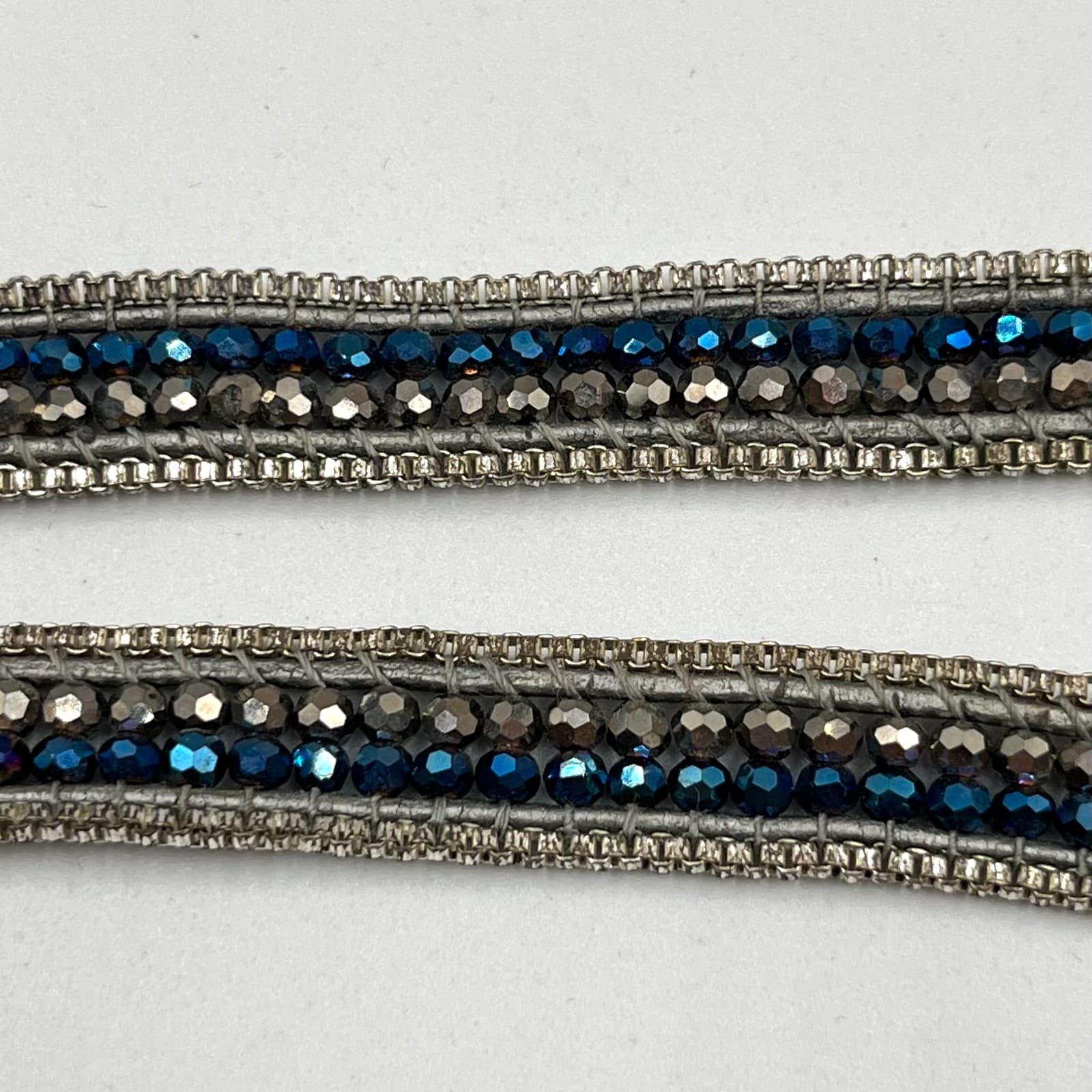 Vintage Nakamol Boho Mixed Metal & Blue Crystal Leather Wrap Choker Necklace - Thumbnail 4