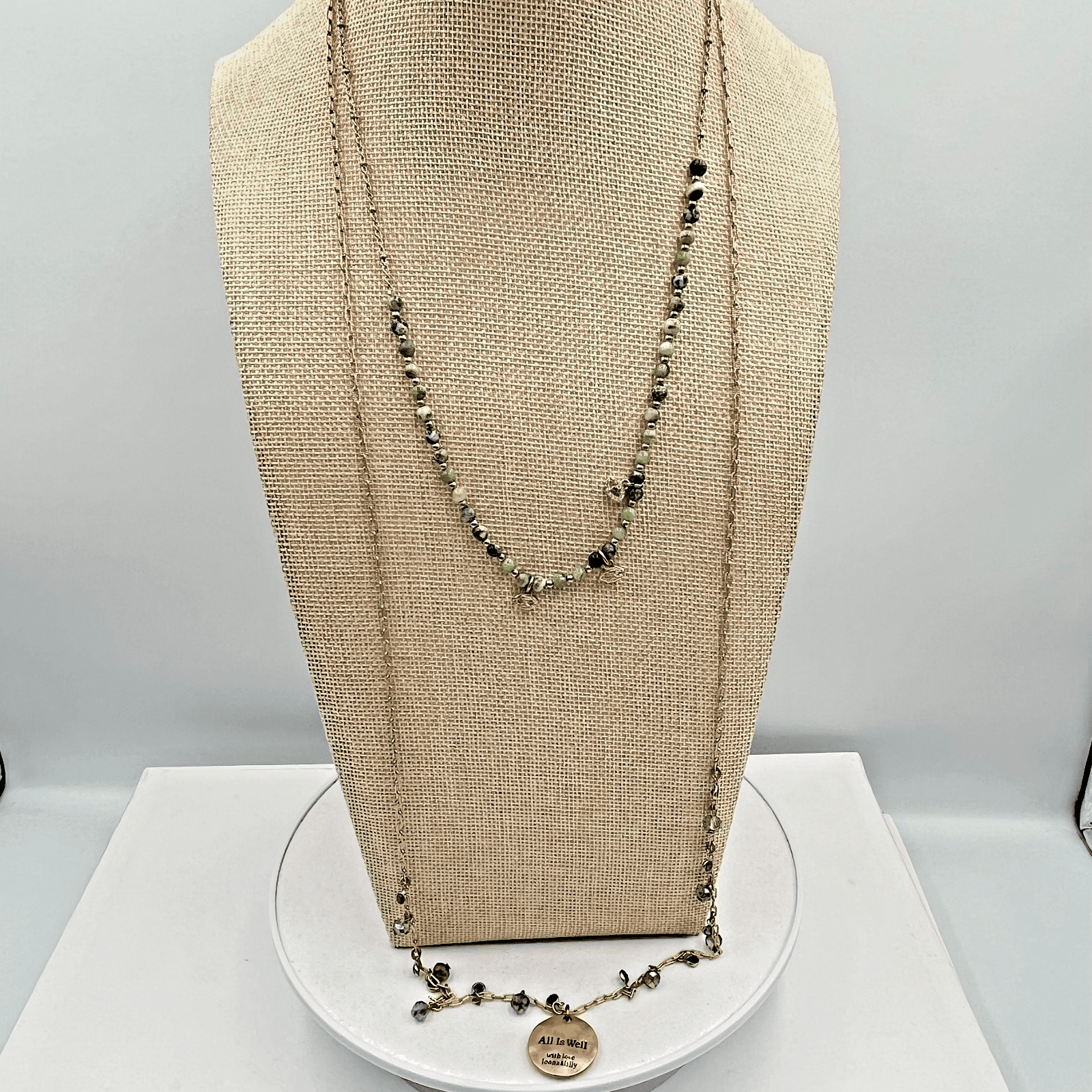 VTG Lonna & Lilly Gold Tone Long Beaded Hamsa "All Is Well" Tassel Necklace Boho