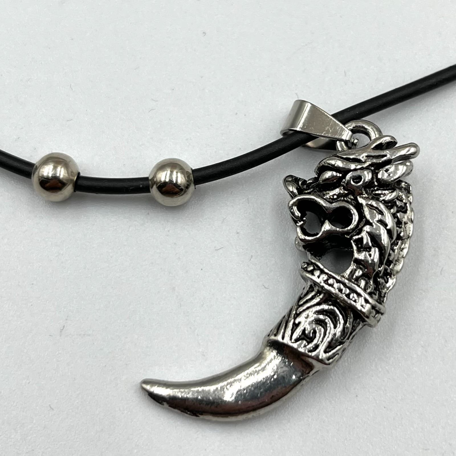 VTG Gothic Silver Tone Dragon Claw Pendant Necklace Cord Fantasy Mythical Style - Thumbnail 3