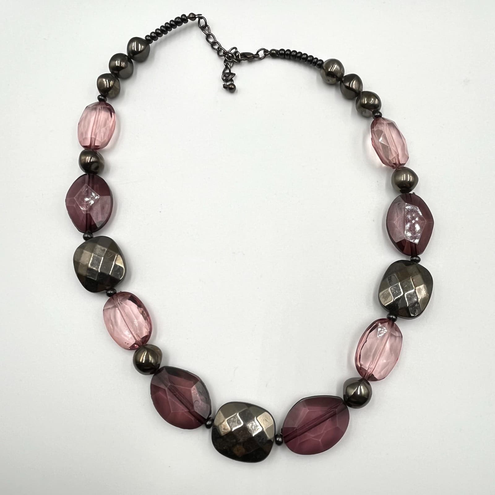 Vintage Retro Purple & Gunmetal Beaded Statement Necklace Boho Y2K Aesthetic - Thumbnail 3