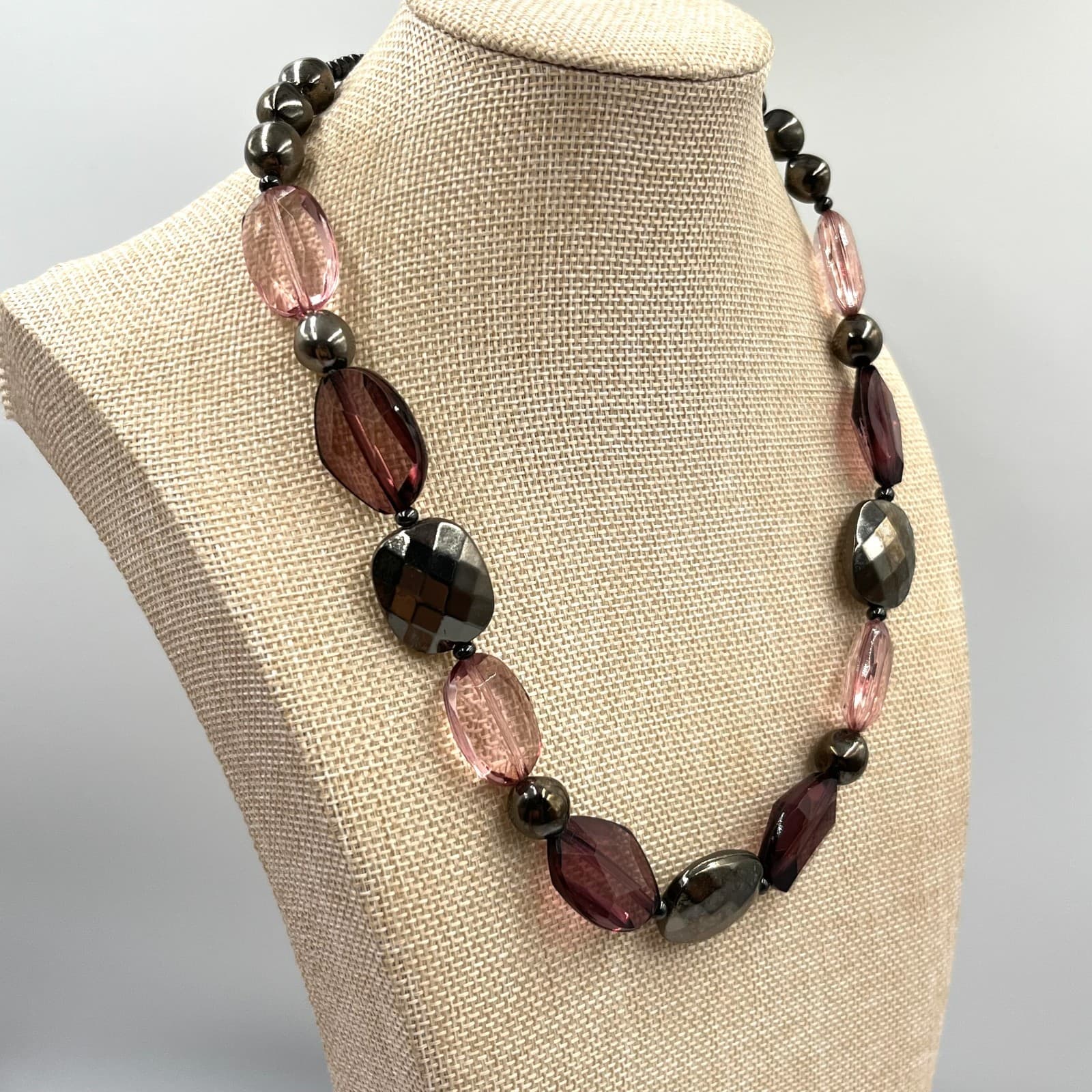 Vintage Retro Purple & Gunmetal Beaded Statement Necklace Boho Y2K Aesthetic - Thumbnail 6