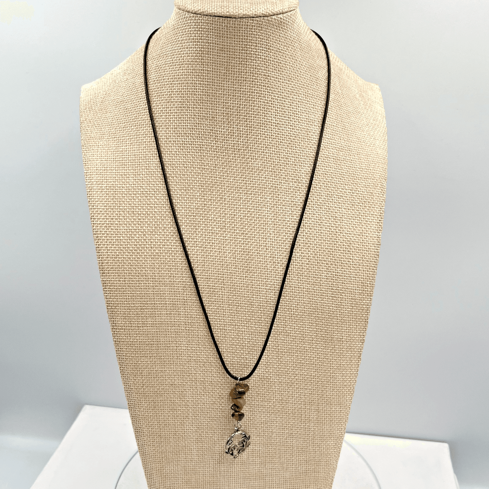 VTG Retro Boho Tigers Eye Mushroom Pendant Black Cord Necklace Earthy Goblincore