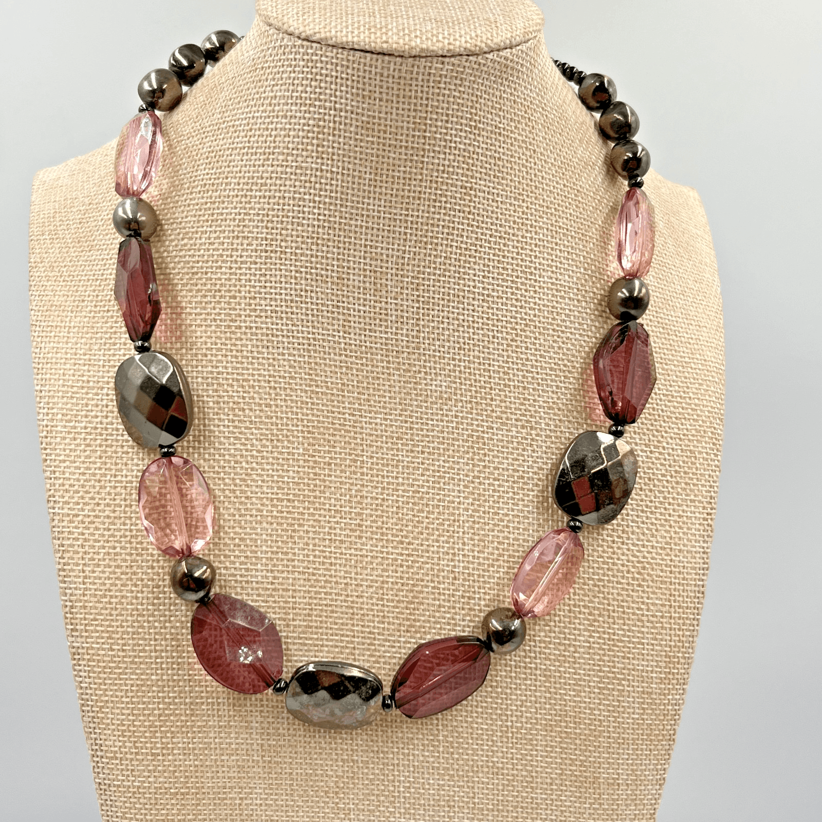 Vintage Retro Purple & Gunmetal Beaded Statement Necklace Boho Y2K Aesthetic