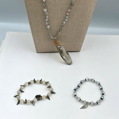 Vintage Erimish Spiky Boho Chic Faceted Crystal Beaded Necklace and Bracelet Lot