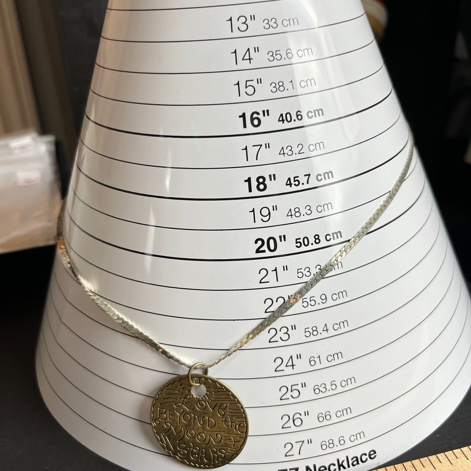 VTG Retro Inspirational Necklace Silver Tone Herringbone Chain Gold Medallion - Thumbnail 8